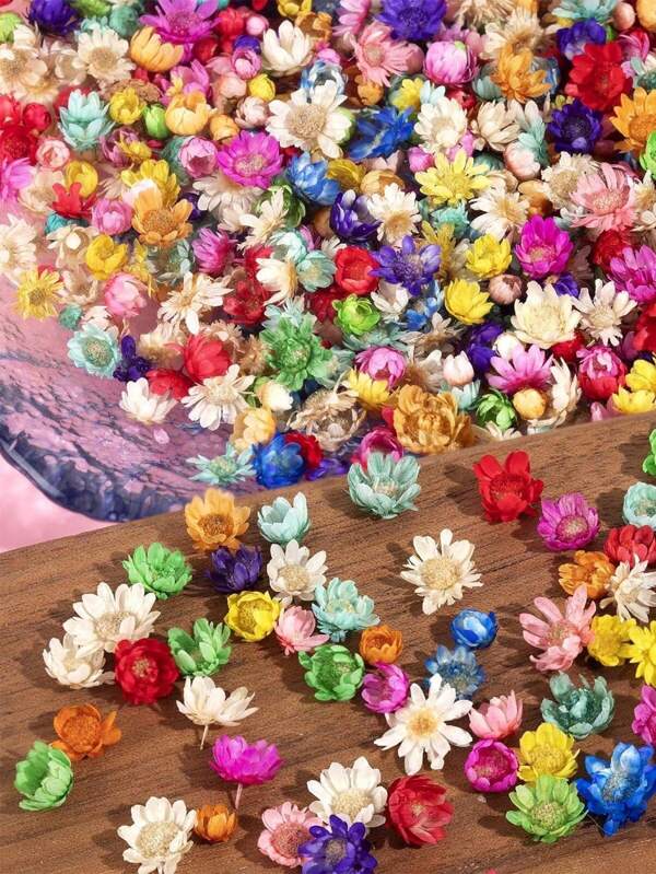 140pcs/Pack Miniature Dried Flower In Various Colors, Diy Jewelry, Earring, Crystal, Glass Sphere And Resin Filler, Valentine Day, Gift Gifts Birthday Graduation