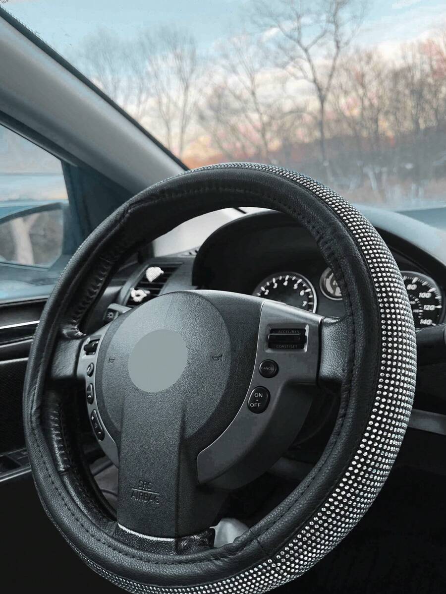 1 件装真皮方向盘套，带闪亮水晶钻，适合 SUV、轿车、汽车、卡车，通用 14.5-15 英寸水晶闪光女士 - 均碼 - 查看 1