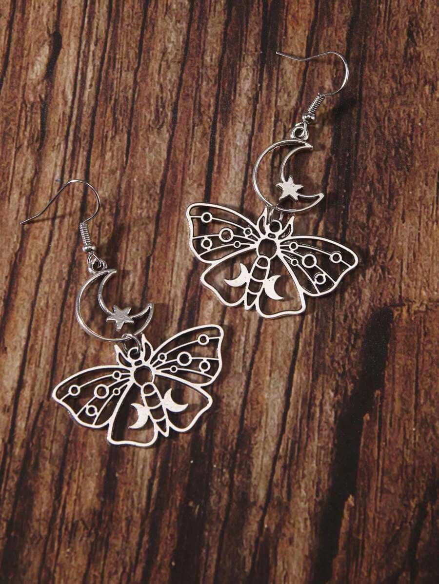 Vintage Punk Style Hollow Out Stars, Moon, Butterfly Fashion Drop Earrings For Women