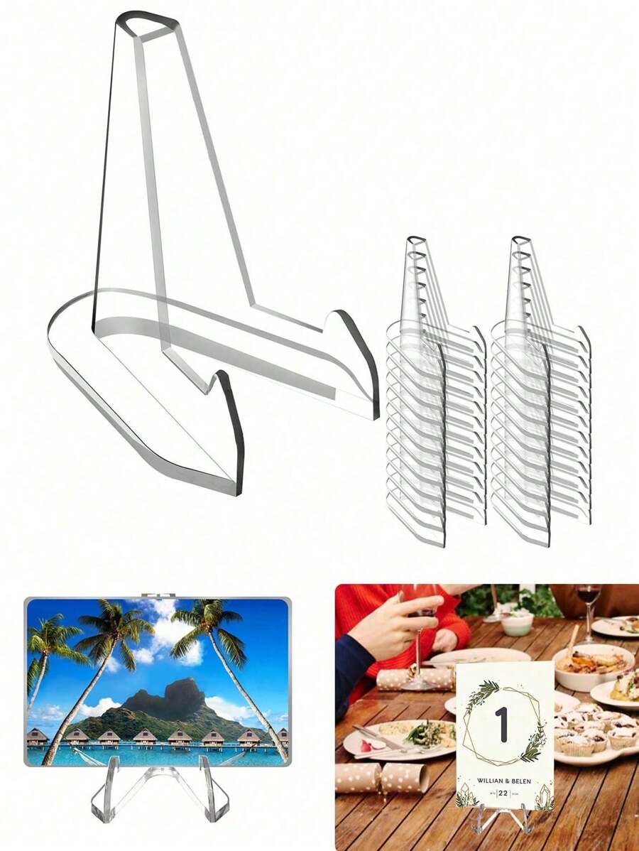 20pcs-Card Display Stand,Clear Card Stands, Acrylic Card Display, Mini Card Stands For Sports Cards, Sports Card Holder, Graded Card Display,Party, Wedding, Holiday Seat Clips - Clear - View 1