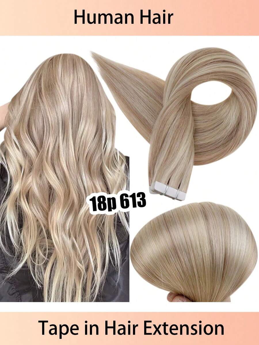 Extensiones de cabello humano de color #27, cinta adhesiva, rubio, de 16 a 26 pulgadas, brasileño, rubio, liso, 50 g, 20 unidades - S18/613 - Ver 1