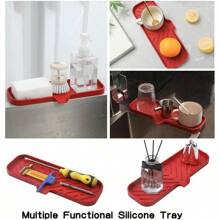 Silicone Bathroom Soap Dishes With Drain Spout-Bathroom And Kitchen Sink Organizer,Sponge Holder,Dish Soap Tray,Perfect For Dispenser,Scrubber,Bottle,Cup On Sink Or Counter-Coffee 4.9"*3.2" - 紅色 - 查看 5