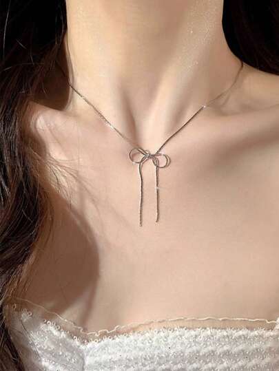 1pc Girl's Delicate Velvet Bow Pearl Decor Necklace, Minimalist Korean Style Choker Necklace