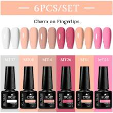 Mtssii Juego de 6 esmaltes de uñas en gel de unicolor de 7 ml, colores primavera-verano, glitter, negro, blanco, rojo, resistente a remojo, UV, semi-permanente, suministros para uñas