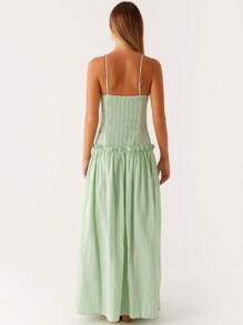 Women's Delicate Straps Smocked Bodice Maxi Dress Ideal For Summer Soirées - 綠色 - 查看 4