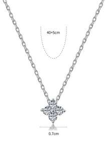 1pc S925 Silver Clover & Heart Moissanite Necklace, Fashionable & Versatile Everyday Wear Jewelry Gift For Women - Silver - View 5