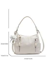 Matte Finish Large Capacity Fashion Versatile Shoulder Bag, Elegant Beach Tote Handbag Shopping Bag, White Bag - White - View 10