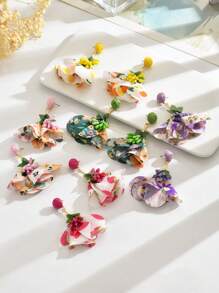 1 par de brincos de tecido floral boêmio feitos à mão, acessórios de orelha florais elegantes, estilo de moda, adequados para casamentos, festivais, dia das mães, diário, férias, festa para mulheres