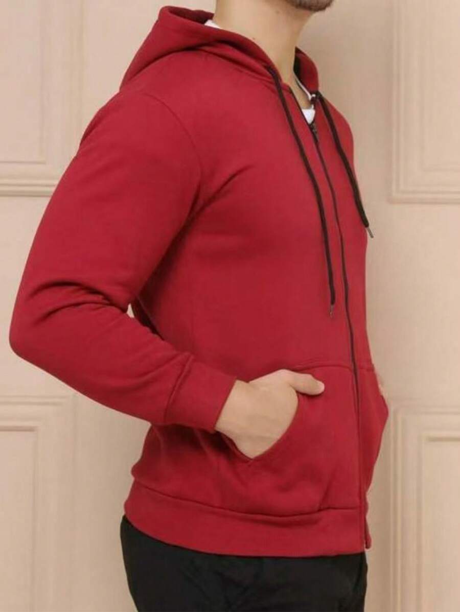 Sweatshirt Jacket Kangaroo Pocket Cold Weather Top With Open Or Closed Zipper - Đỏ - Xem 1