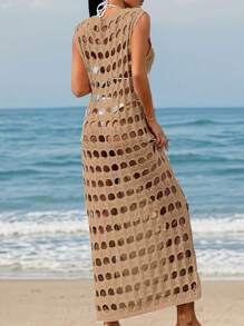 Robe de plage sexy pour femmes, robe mini ajourée en tricot, robe de plage semi-transparente