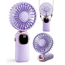 ColdSky Portable Handheld Fans, 4000mAh Battery Operated Fan With LED Display, Handheld/Neck/Desk 3 In 1 Personal Mini Fan, 90° Foldable Desk Fan With Base, 5 Speeds Lash Fan Makeup Fan For Women - Purple - View 1