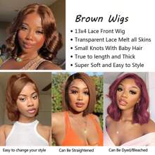 Brown Wig Human Hair 13x4 Frontal Lace Wig 180%-200density 14 Inch Body Wave HD Lace Front Wigs Human Hair Pre Plucked With Baby Hair Short Wigs For Women (#4 Brown, 12-16Inch)