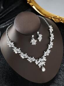 3pcs/Set Fashionable New Diamond Studded Women's Jewelry Necklace, Earrings, Elegant Women's Jewelry Set, Suitable For Women To Wear In Daily Wear, Engagement, Wedding, Party, Banquet Occasions, The Best Choice For Holiday Gifts.