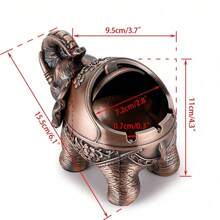 Windproof Vintage Ashtray With Lid With Elephant Shape Tabletop Ashtray Indoor Outdoor Retro Home Office Decoration Red Bronze - 紅古色 - 查看 2