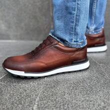 Tenis de Piel Cafe Sombreado a mano Para hombre casuales - Óxido marrón - Ver 7