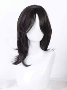 Pelucas de fibra negra de moda para hombres y mujeres, pelucas de coleta mitad recta estilo artes marciales de anime para cosplay, elegante y duradera para uso diario, festivales y Halloween