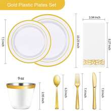 800pcs Gold Plastic Plates White Disposable Wedding Plates With Gold Rim Include 100 Gold Dinner Plates, 100 Gold Salad Plates, 400 Silverware, 100 Napkins, 100 Cups Perfect For Party & Wedding(Black Gold, White Gold, Glitter )