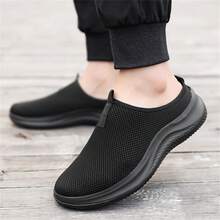 Plus Size Men's Slip-On Mesh Casual Sneakers, Lightweight Breathable Comfortable Outdoor Skate Shoes, Anti-Slip Anti-Odor Durable Fashionable Leisure Footwear, Suitable For Spring/Summer - Black - View 5