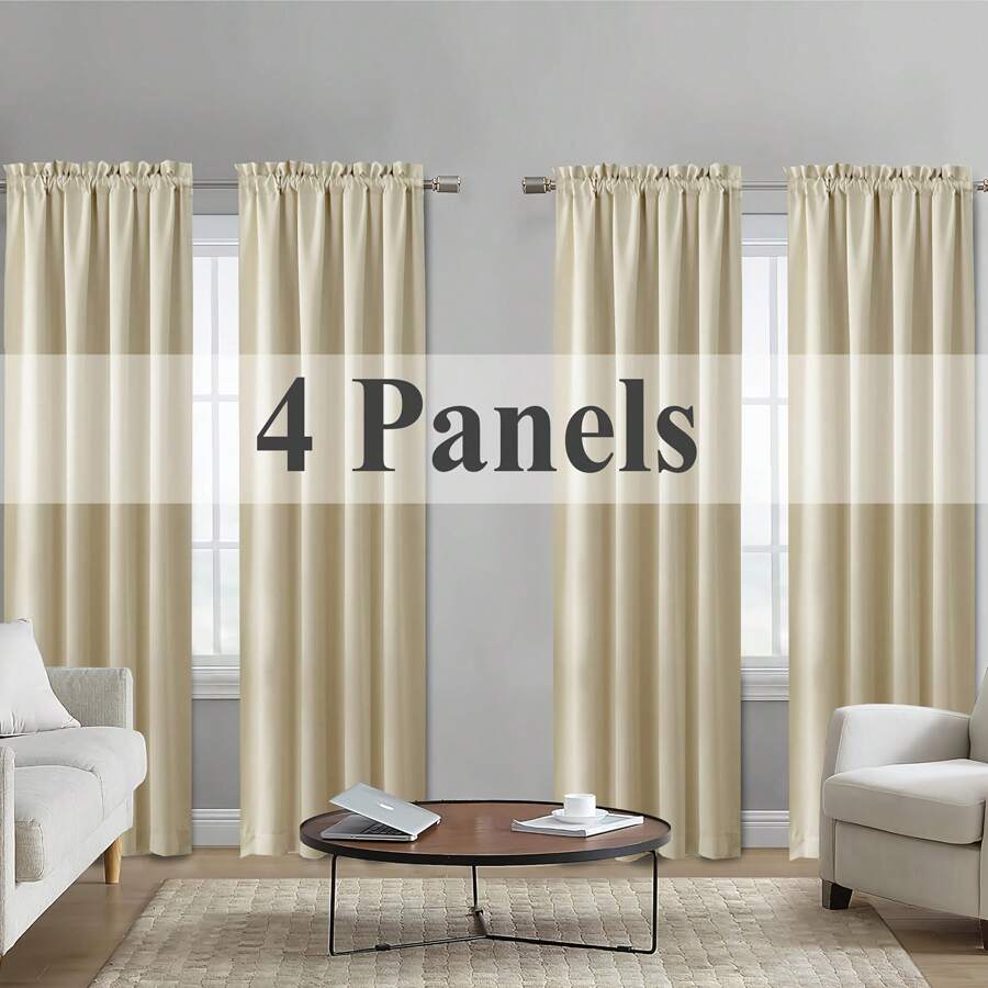 1pc Curtain,Blackout Curtain, Heat Insulation, Opaque Curtain With Eyelets, Light Insulation, Anti-UV, Bedroom Home Living Room Interior Decoration - Beige - View 1