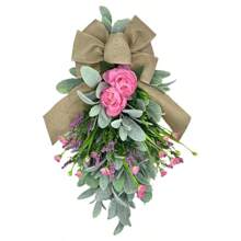 1 Stück Frühling-Sommer Türkranz in Tränenform mit künstlichen Pfingstrosen und Haseohr-Blattdekorationen (2 Farben und 2 Styles erhältlich)