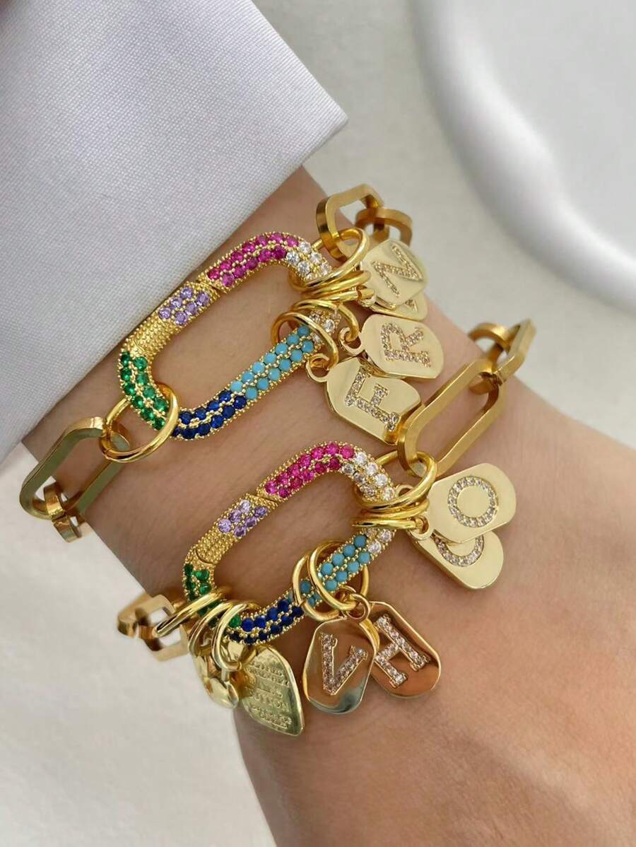 STYLEVER 1件装 A-Z字母项链，银色螺旋扣链，彩色攀爬链，不锈钢材质，适合节日和日常佩戴