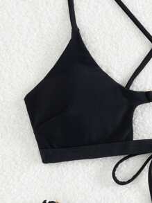 全新时尚性感女式绳索系带金属装饰纯色分体式泳衣套装