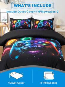 Juego de ropa de cama de 3 piezas con diseño de control de juegos, incluye 1 funda nórdica y 2 fundas de almohada de microfibra suave, adecuado para dormitorio, dormitorio (niños/niñas) o viaje - Multicolor - Ver 5