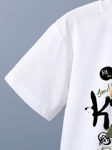 Tween Boy Cartoon Cool Bear Graphic Print Short Sleeve T-Shirt And Shorts Set, Summer - White - View 3