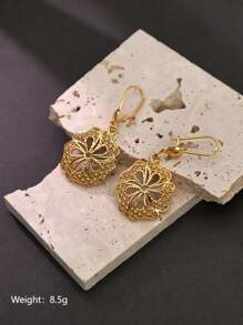 1 par de pendientes geométricos huecos minimalistas de moda, estilo vintage casual para el día a día para mujeres - Amarillo Oro - Ver 10