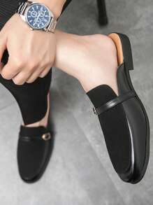 Mocasines tipo mula de moda para hombres talla grande, zapatos de conducción holgados sin talón, pantuflas de piel casual para barbería, sandalias minimalistas para exteriores para hombres