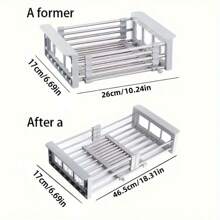 RVS hangende afdruiprek, verstelbare multifunctionele afdruipmand, keuken gootsteen organizer rek, ABS antislip uitbreidbare opbergplank