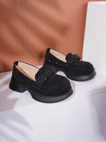 儿童时尚乐福鞋，镶有闪亮水钻 - 黑色 - 查看 3