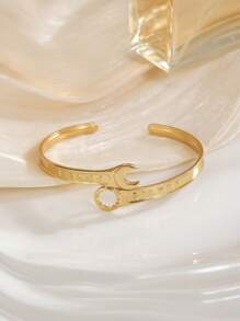 1pc Stainless Steel High-End Design Women Open Adjustable Bangle, Fashionable And Versatile For Daily Wear - Bracelet - View 2