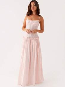 Women's Delicate Straps Smocked Bodice Maxi Dress Ideal For Summer Soirées - 粉色 - 查看 1