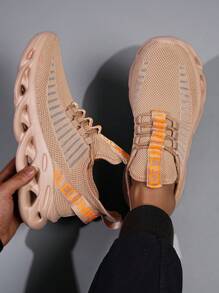 男士户外休闲柔软透气防滑耐磨低帮纯色运动鞋，时尚舒适日常运动鞋 - 棕色 - 查看 2