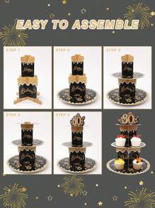 1pc Black & Gold "Happy 30th Birthday" Cake/Cupcake Stand, Black & Gold 30th Birthday Party Decorations, DIY Cake Decor, Cake Tray, Food Display Rack/Cupcake Stand, Cake Decorations - 30 Years Old - View 8