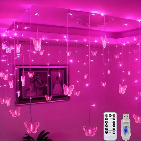 1 Peça Luzes de Fada com Design de Borboleta, 3,5m 96 LEDs Luzes de Fada com Controle Remoto Temporizador, 8 Modos de Cintilação para Parede de Fotos, Decoração de Quarto, Decoração de Casamento, Decoração de Parede, Multicoloridas