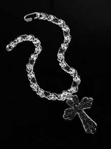 1 件时尚嘻哈透明亚克力刺链超大吊坠项链，适合男士日常佩戴和礼物 - 無色 - 查看 18