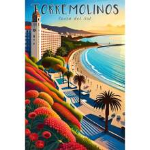 1pc Wall Arts Posters Optional Frame Travel Canvas Poster, Retro Travel Poster Malaga City Canvas Printing Art Village Beach Sunshine Coast Retro Wall Art Picture Mural Home Decoration, Frameless ,Wall Art With Frame - Multicolor - View 15