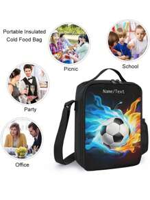 定制文字和彩色足球图案午餐袋，酷炫运动，户外方便，保持食物温暖，定制礼物创意，适合野餐、度假、健身、母亲节、父亲节等场合 - 足球彩色 - 查看 7