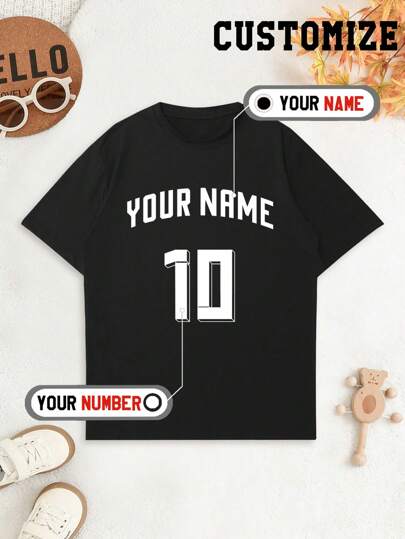 Personalizowana koszulka dla chłopców, spersonalizowana koszulka z grafiką, uniwersalna, odpowiednia na zajęcia na świeżym powietrzu, codzienna odzież, wiosna/lato, wiek 8-12 lat