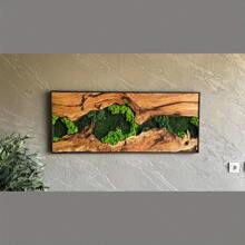 大型苔藓和木质帆布墙面艺术 - 质朴的绿色装饰海报，天然木纹与充满活力的苔藓景观，无框现代家居装饰，适用于客厅、卧室或厨房，客厅装饰 - 彩色 - 查看 3