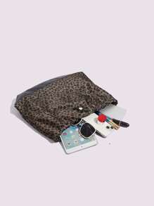 2025 Spring/Summer New Fashionable Leopard Print Casual Versatile Large Capacity Drawstring Backpack, Minimalist Lightweight Commuter Bag, Animal Print Women Bag, School Backpack, School Bag, Backpack For School, Back To School Backpack, School Bookbag, Back To School Bags, Waterproof, Portable, Foldable, Classic Casual, Perfect For Back To School, First Day Of School, Middle School, High School, Preppy Backpack For School Back To School Essentials, Fall Winter Fashionable Cheetah Print Purse - Black - View 7