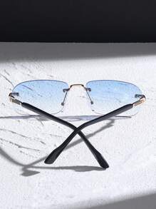 1 Cặp kính thời trang nam gọng nhỏ, không viền, màu pastel, thiết kế hình học rực rỡ, phù hợp cho kỳ nghỉ biển nhiệt đới, chụp ảnh đường phố, quà tặng ngày lễ, phụ kiện thời trang lễ hội, lý tưởng cho kỳ nghỉ hè ở bãi biển, các hoạt động ngoài trời và du lịch. - 1 tấm phim khung vàng đôi màu xanh - Xem 5