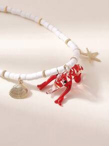 1pc Summer Cute Colorful Transparent Crab Starfish Shell Soft Clay Beaded Necklace, Suitable For Ladies Daily, Beach, Club, Handmade With Slight Color & Shape Variations - Multicolor - View 5