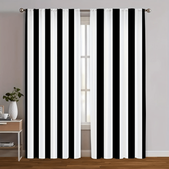2st klassiska svart-vita randiga gardiner - eleganta 100 % polyesterdraperier, halvtransparenta, maskintvättbara - finns i 3 storlekar för vardagsrum, sovrum, kontor, kök, arbetsinredning, gardiner för vardagsrum