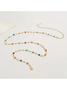 A Stylish Golden And Silvery Waist Chain With Colorful Imitation Crystals, Suitable For Beach Style, Can Be Worn As A Body Chain In Spring And Summer For Daily Use. - Crystal Waist Chain - View 4