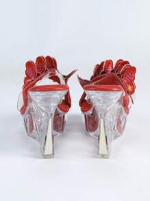 Sexy Transparent Crystal Wedge Heels, Fashion Nightclub & Party Wear, Breathable Crystal Clear Platform Sandals - Red - View 4