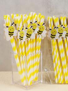 10pcs Bee Shaped Paper Straws, Kid's Birthday Party, Dessert & Bubble Tea Decorations, Baby Shower Party Decor - Multicolor - View 2