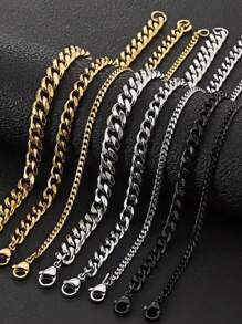 3/5/7mm, Vacuum Plating, Twist Necklace, Bracelet, Jewelry Set, Gold, Silver And Black, Cuban Hip Hop Chain, Gold, Silver And Black Necklace, Suitable For Men's Daily Life, Holiday Gift, Popular Jewelry Accessory For Daily Match, Easter Gift, Men Necklace And Bracelet, Suitable For Celebration, Parties And Wedding, Casual Accessories, Punk Style, Accessories, Office Outfit, Musty